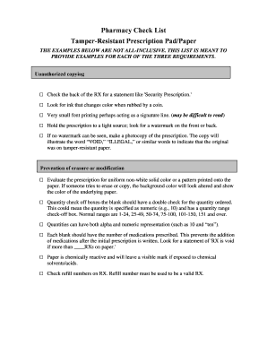 Pharmacy Tamper-Resistant Prescription Checklist