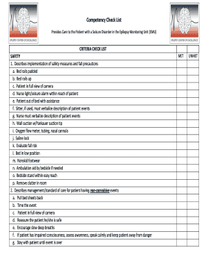 Epilepsy Monitoring Unit Care Checklist