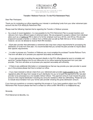 PCA Retirement Plan Transfer/Rollover Form