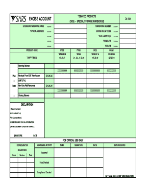 Tobacco Products Excise Account Form