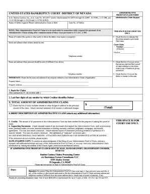 US Bankruptcy Court Administrative Proof of Claim Form