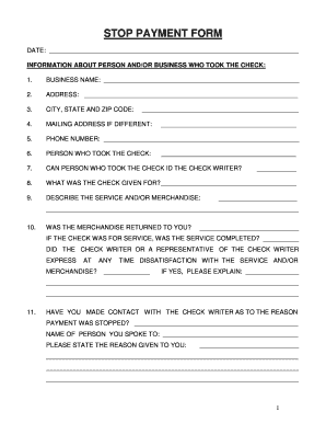 Stop Payment Form