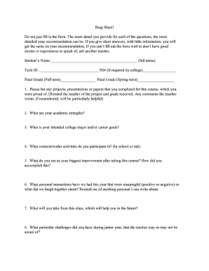 Brag Sheet for College Recommendation
