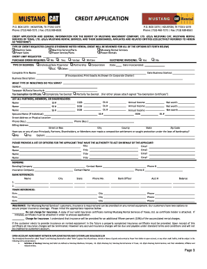 Credit Application for Mustang Machinery Company