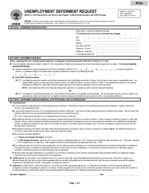 Unemployment Deferment Request Form