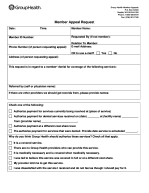 Group Health Member Appeals Form