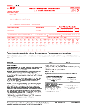 IRS Form 1096 Annual Summary and Transmittal