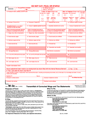 IRS Form W-3c Transmittal of Corrected Wage and Tax Statements