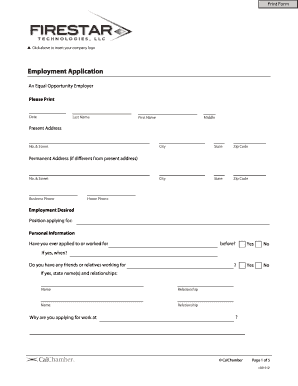 California Employment Application Form