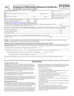 New York State Employee’s Withholding Allowance Certificate IT-2104