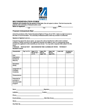 University of Massachusetts Lowell Recommendation Form