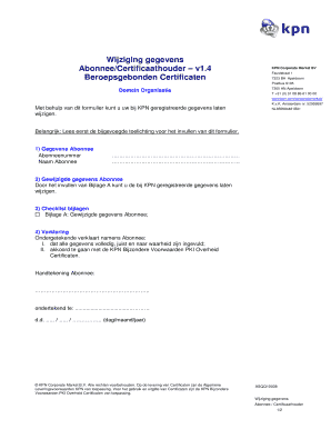 Wijziging gegevens Abonnee / Certificaathouder