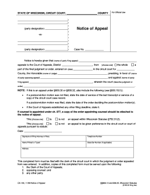 Wisconsin Notice of Appeal