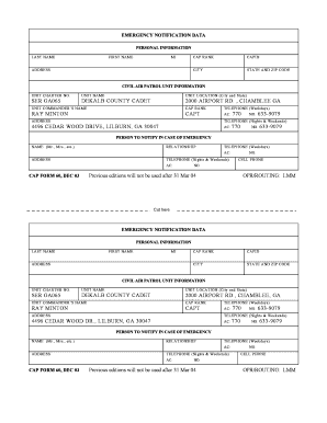 Civil Air Patrol Emergency Notification Form