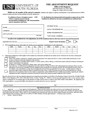 USF Fee Adjustment Request Form