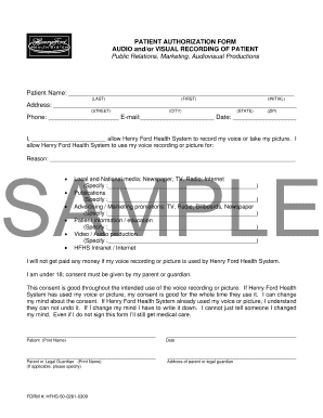 Patient Authorization Form for Audio/Visual Recording