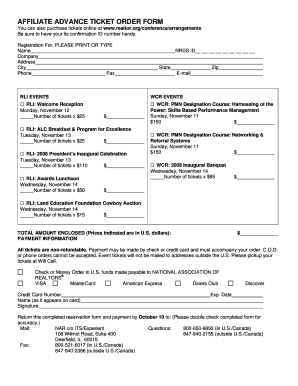 Affiliate Advance Ticket Order Form