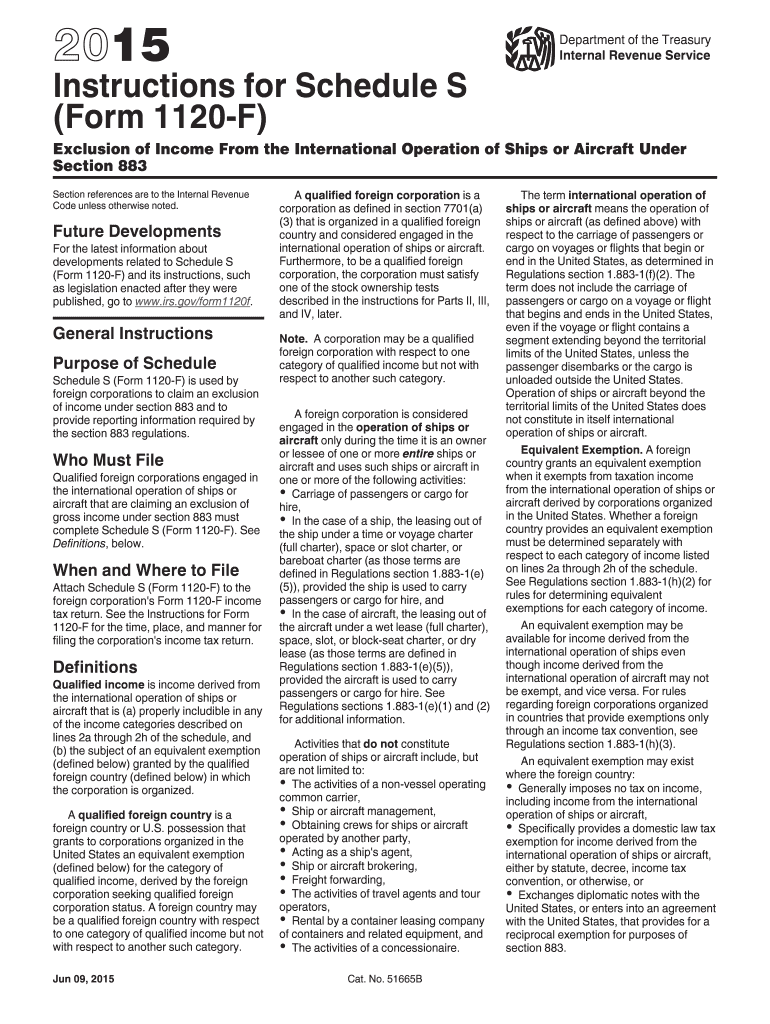Fillable Online irs 2015 Instructions for Schedule S (Form 1120-F ...