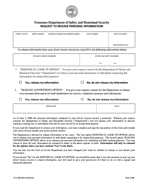 Tennessee Driver License Information Release Form
