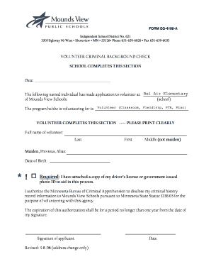 Volunteer Criminal Background Check Form