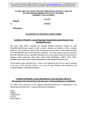 Plaintiff’s Certification Form