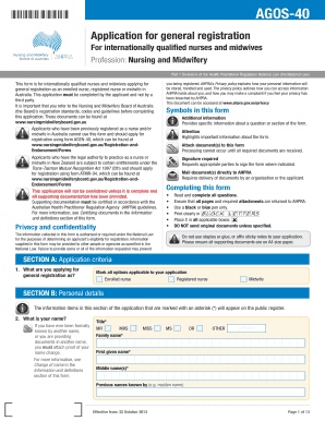 Application for General Registration for Nurses and Midwives