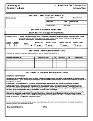 University of Southern Indiana Anthem Blue View Enrollment Form