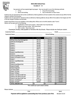 2015-2016 School Fees Form