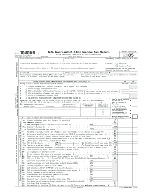 US Nonresident Alien Income Tax Return Form 1040NR