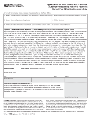 USPS Post Office Box Service Application