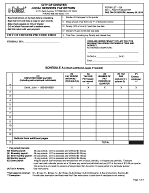 City of Chester Local Services Tax Return Form LST