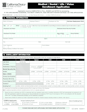 California Medical Dental Life Vision Enrollment Application