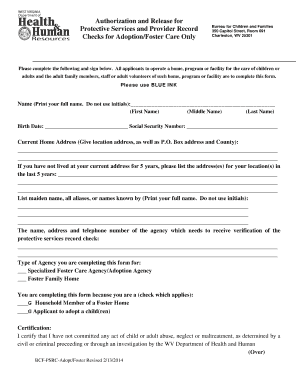 Authorization and Release for Protective Services Record Check