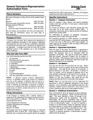 Arizona Form 285 Authorization
