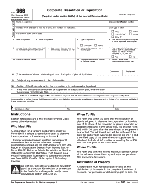 IRS Form 966 Corporate Dissolution