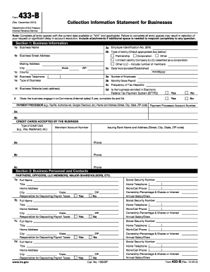 IRS Form 433-B Collection Information Statement for Businesses