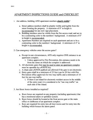 2013 APARTMENT INSPECTIONS GUIDE and CHECKLIST 1