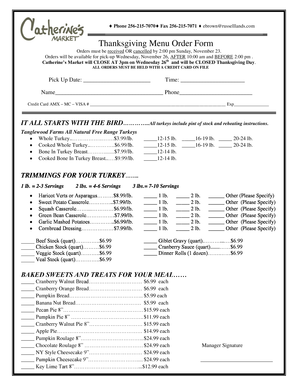 Thanksgiving Menu Order Form