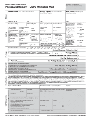 USPS Marketing Mail Postage Statement