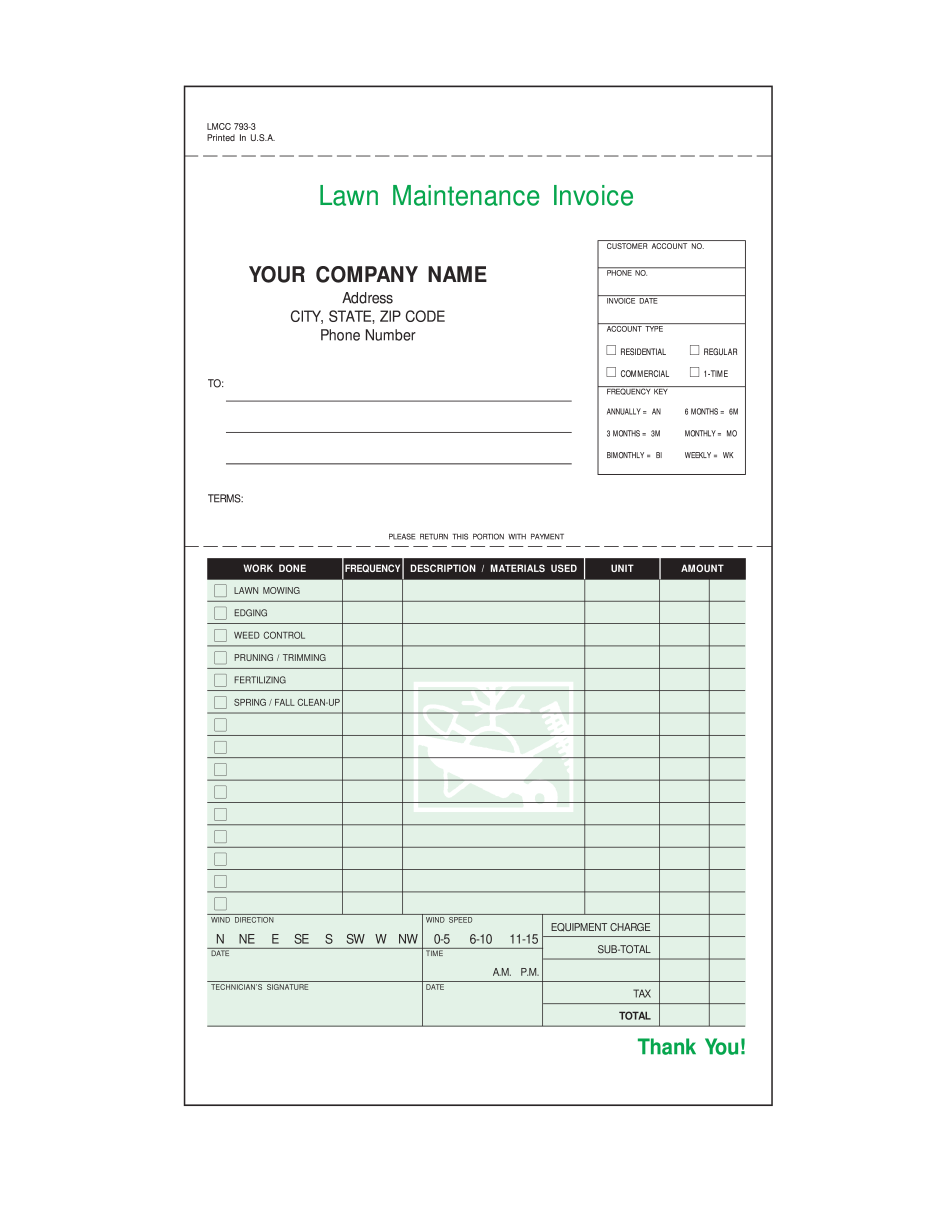 Highlight In Lawn Care Invoice