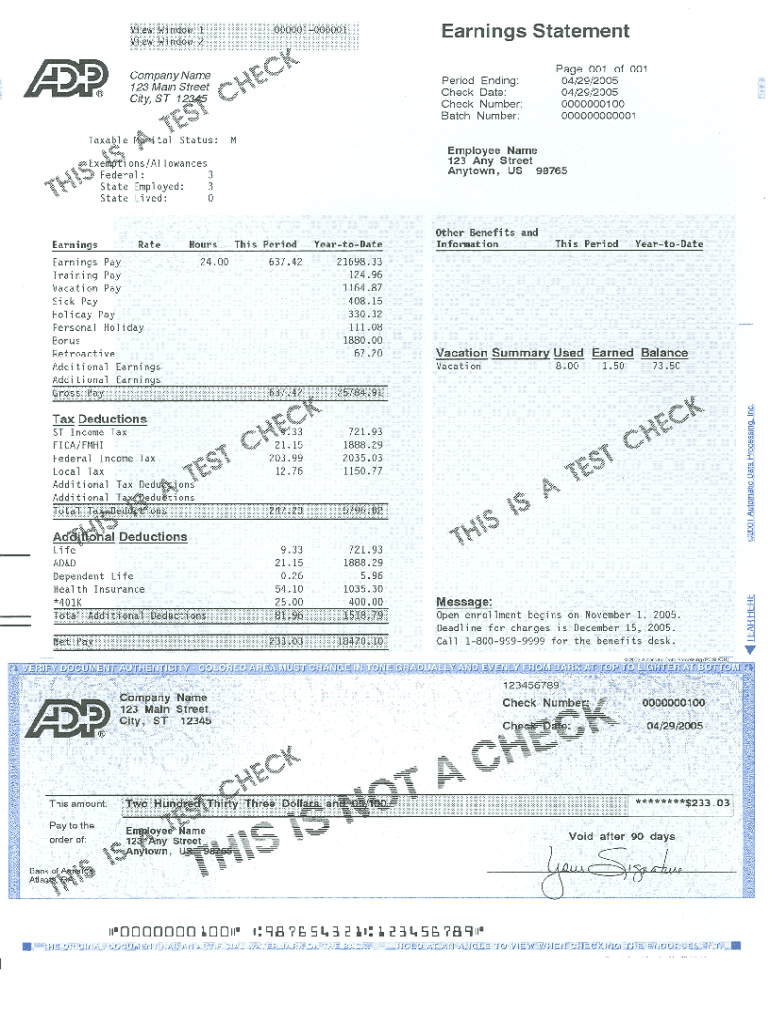 Adp Paystub Generator - Fill Online, Printable, Fillable, Blank In Pay Stub Template Word Document