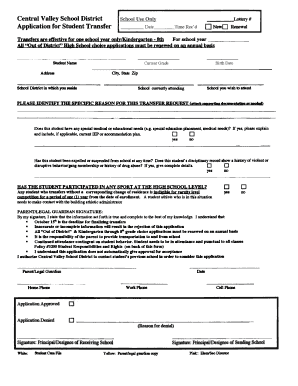 Central Valley School District Student Transfer Application
