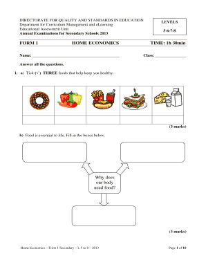 Home Economics Annual Examinations Form 1