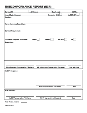 Nonconformance Report Form