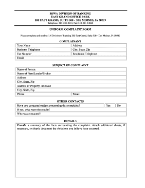 Iowa Uniform Complaint Form