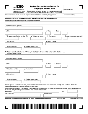 IRS Form 5300 Employee Benefit Plan Determination