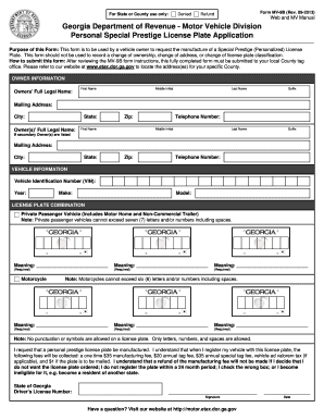 Georgia Special Prestige License Plate Application