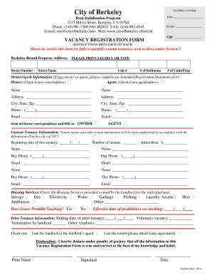 Berkeley Vacancy Registration Form
