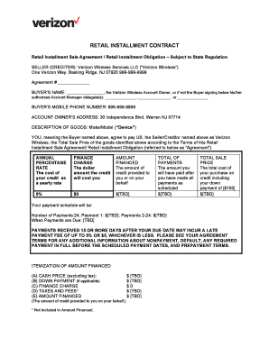 Retail Installment Contract for Verizon Wireless Device