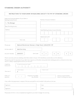 Standing Order Authority Form